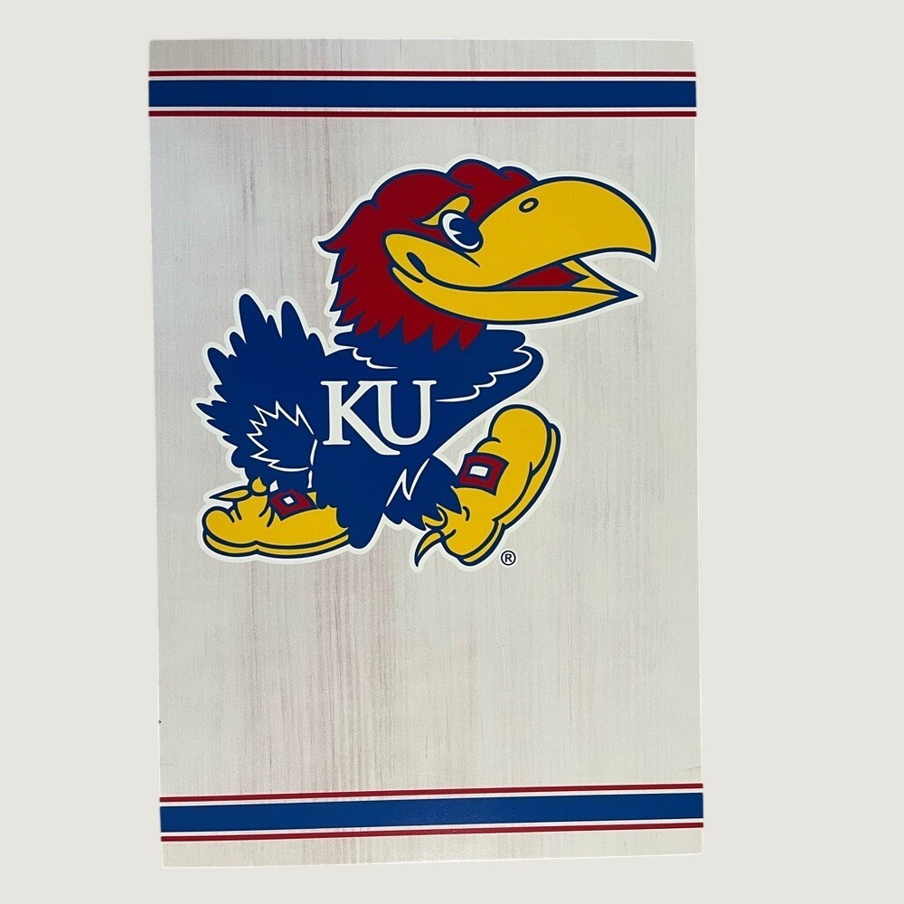 P Graham Dunn NCAA Kansas University Jayhawks Fan Painted Wooden Art White Blue